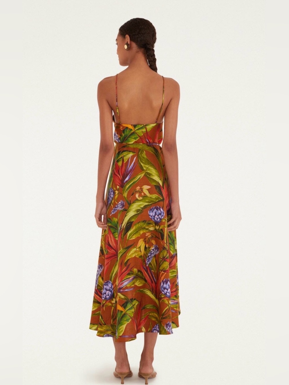 Farm Rio Florart Linen Sleeveless
Plunge Midi Wrap Dress Multi Color Brown M NWT - Picture 6 of 16